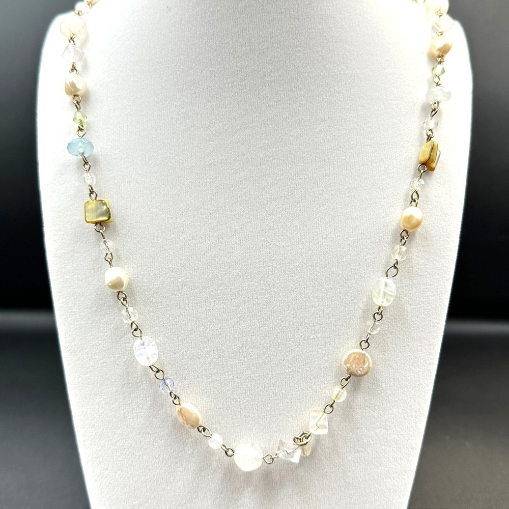 Cookie Lee Gold-Tone Mother-of-Pearl Beaded Fashion Modern Link Chain Necklace